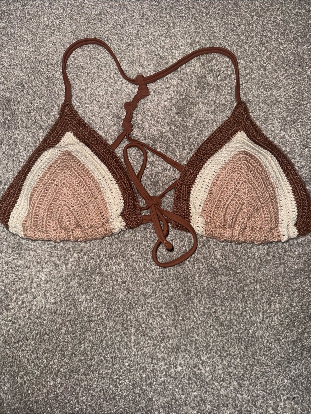 Xhilaration Brown Cream Pink Crochet Triangle Bikini Top